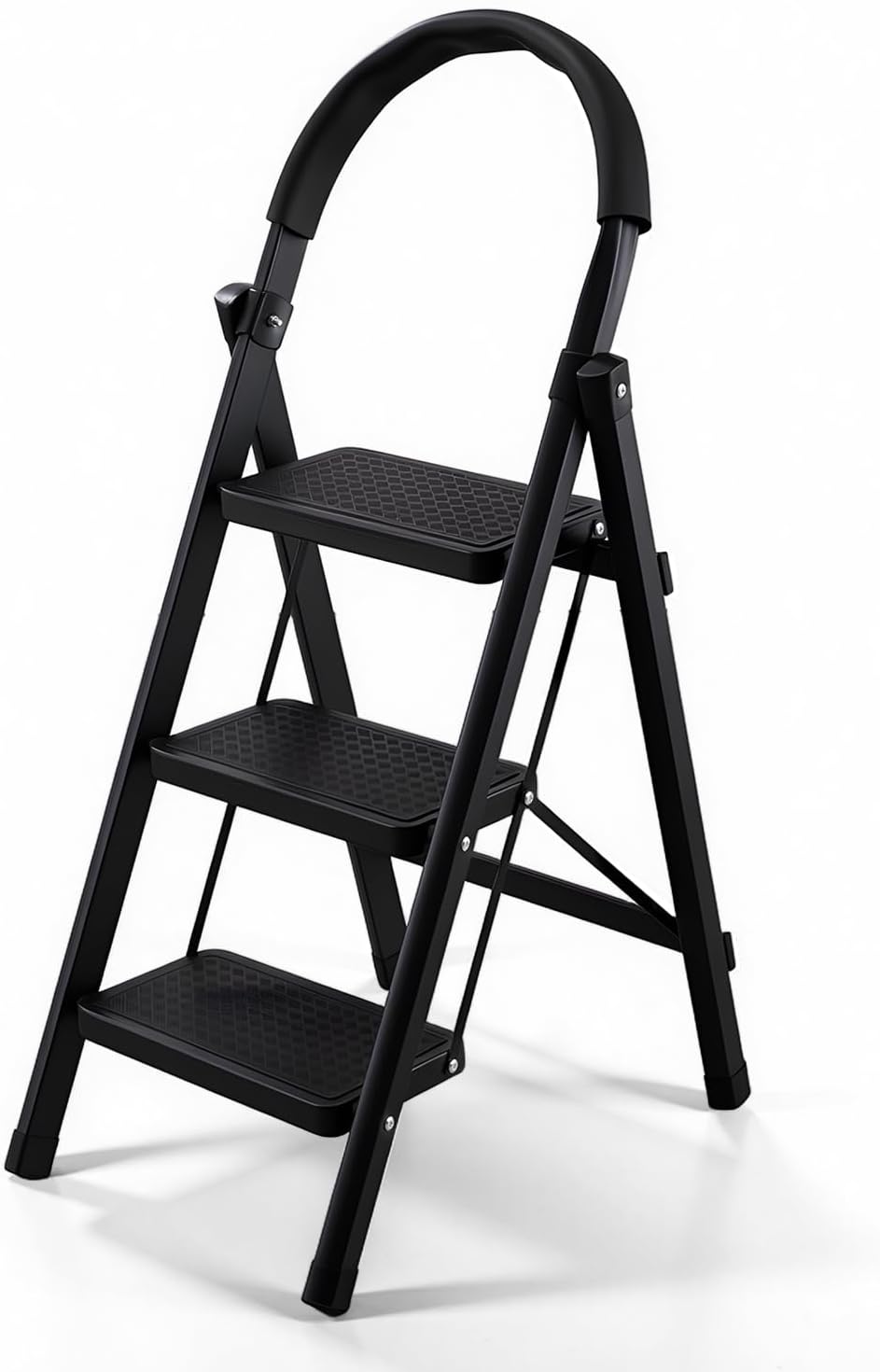 Escalera de Tijera, Escalera Plegable para Casa, 3 Peldaños de 30cm de Ancho, Con Pasamanos Antideslizantes, Diseño de C