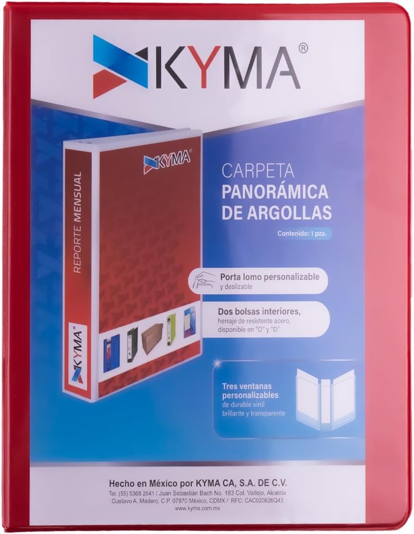 Carpeta Carta 1 PuLG. (2.5 Cm) Kyma Panorámica 3 Argollas - Rojo