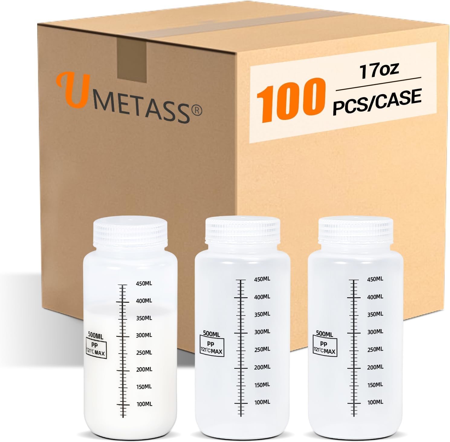 Botellas de plástico de boca ancha de 34 oz/1000 ml con tapas herméticas, recipientes graduados de polipropileno a prueb