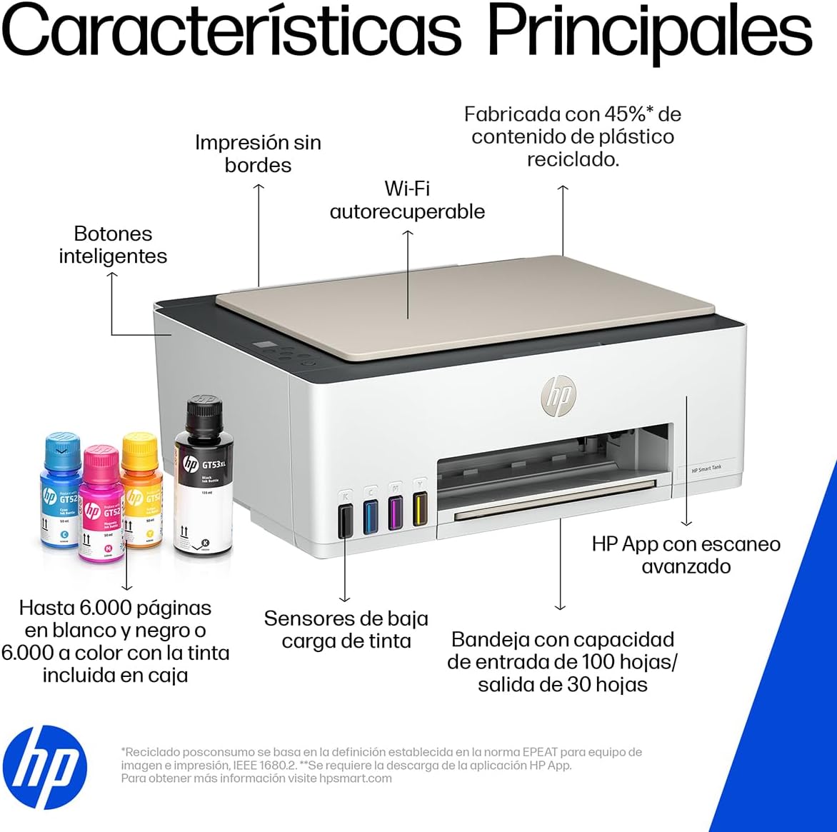 HP Impresora Multifuncional Smart Tank 583, Todo-en-Uno, Tanque de Tinta, WiFi, USB, Bluetooth, Smart, AirPrint, Impresi