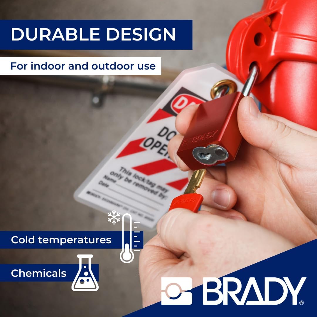Brady SafeKey Candado de bloqueo de aluminio rojo de 1.5 pulgadas de acero con llave Shkl diferente