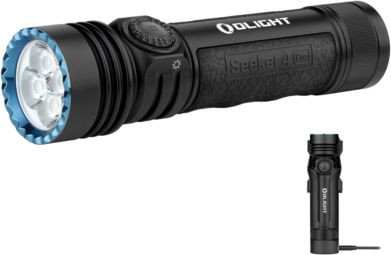 OLIGHT Seeker 4 Pro - Linternas recargables de 4600 lúmenes, luz brillante de alta potencia con funda USB C, impermeable