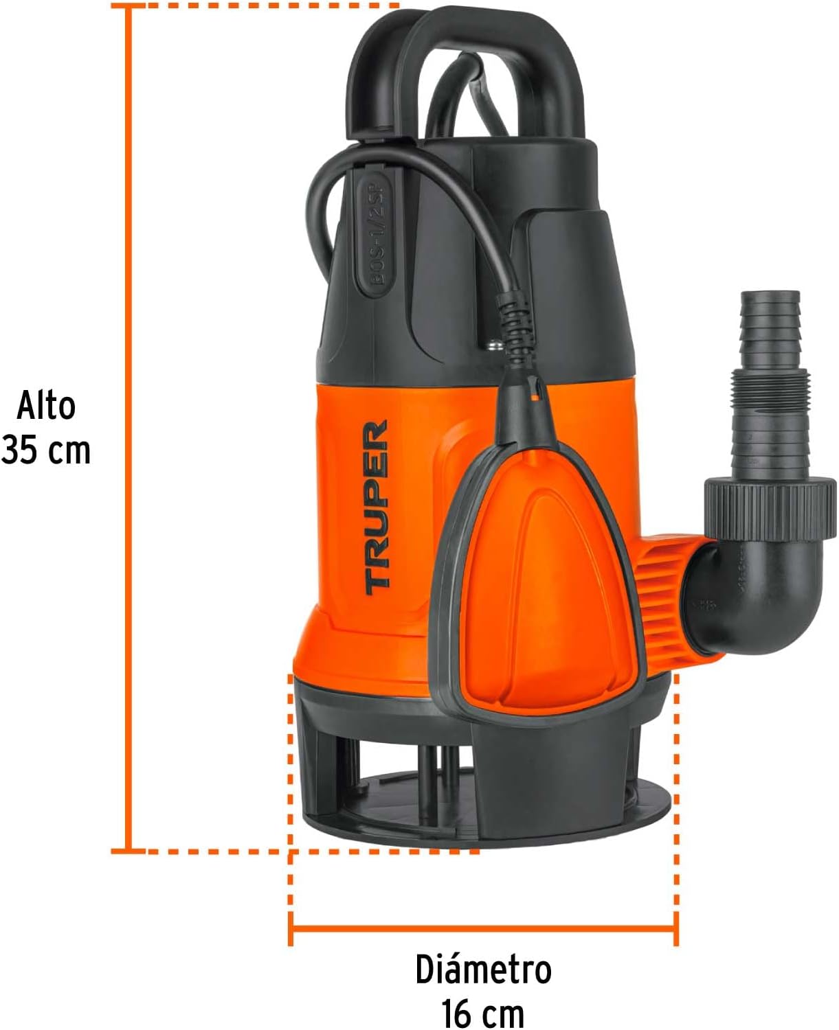 Truper BOS-1/2SP, Bomba sumergible plástica, 1/2 HP para agua sucia