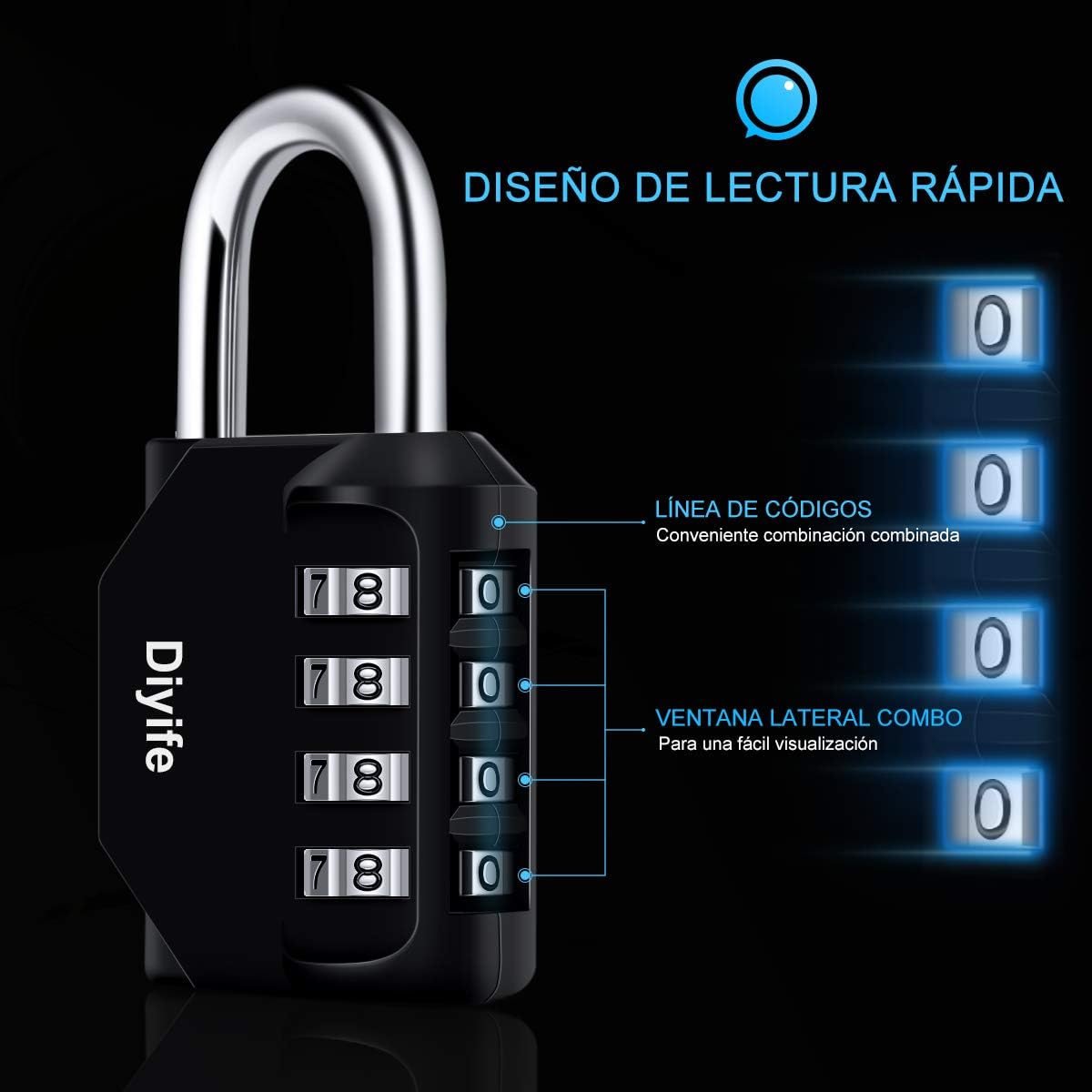 Diyife Candado Locker, Candado Combinaci?n de 4 D?gitos, Negro,1 Pack | Candado por Contraseña Resistentes la Intemperie