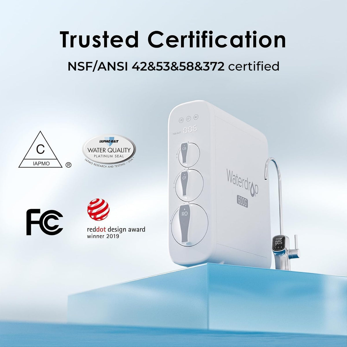 Waterdrop Sistema de filtración de agua potable de ósmosis inversa RO, certificado NSF, reducción TDS, flujo rápido de 4