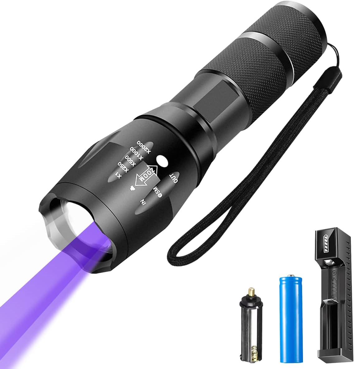MOYAC Linterna LED Recargable 2 en 1, Lampara UV de Mano Portatil Camping