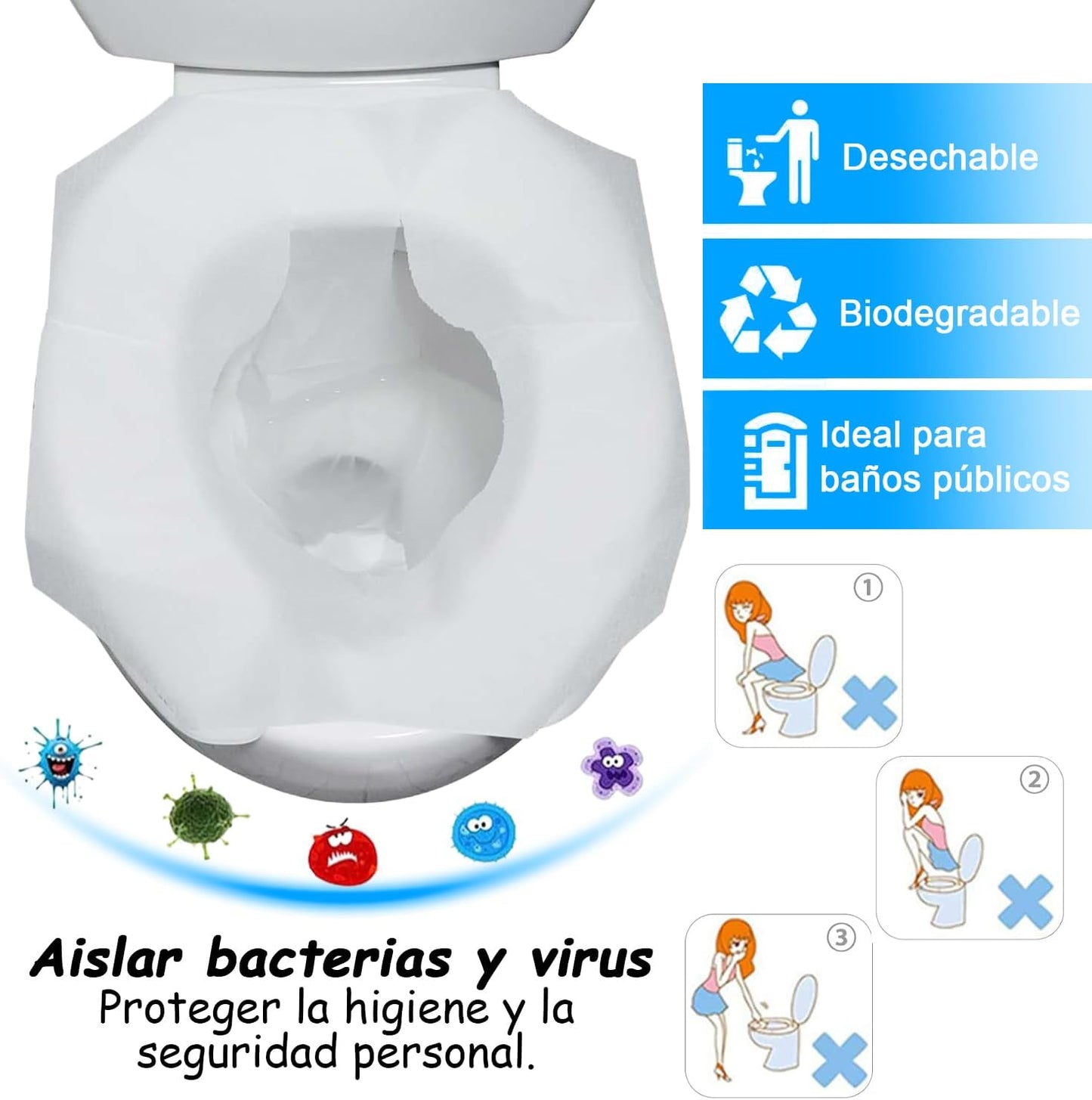 100 Piezas Fundas Desechables para Asiento de Inodoro, Cubierta de Asiento de Inodoro de Papel, Cubierta de Asiento de I