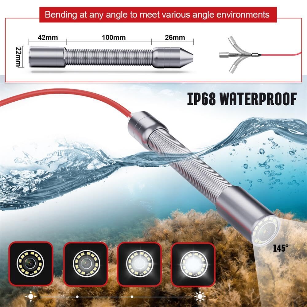 Cámara de Alcantarillado 30m/100ft 4.3" Cámara de Inspección de Tuberías con DVR de 16G, Boroscopio Impermeable IP68 con