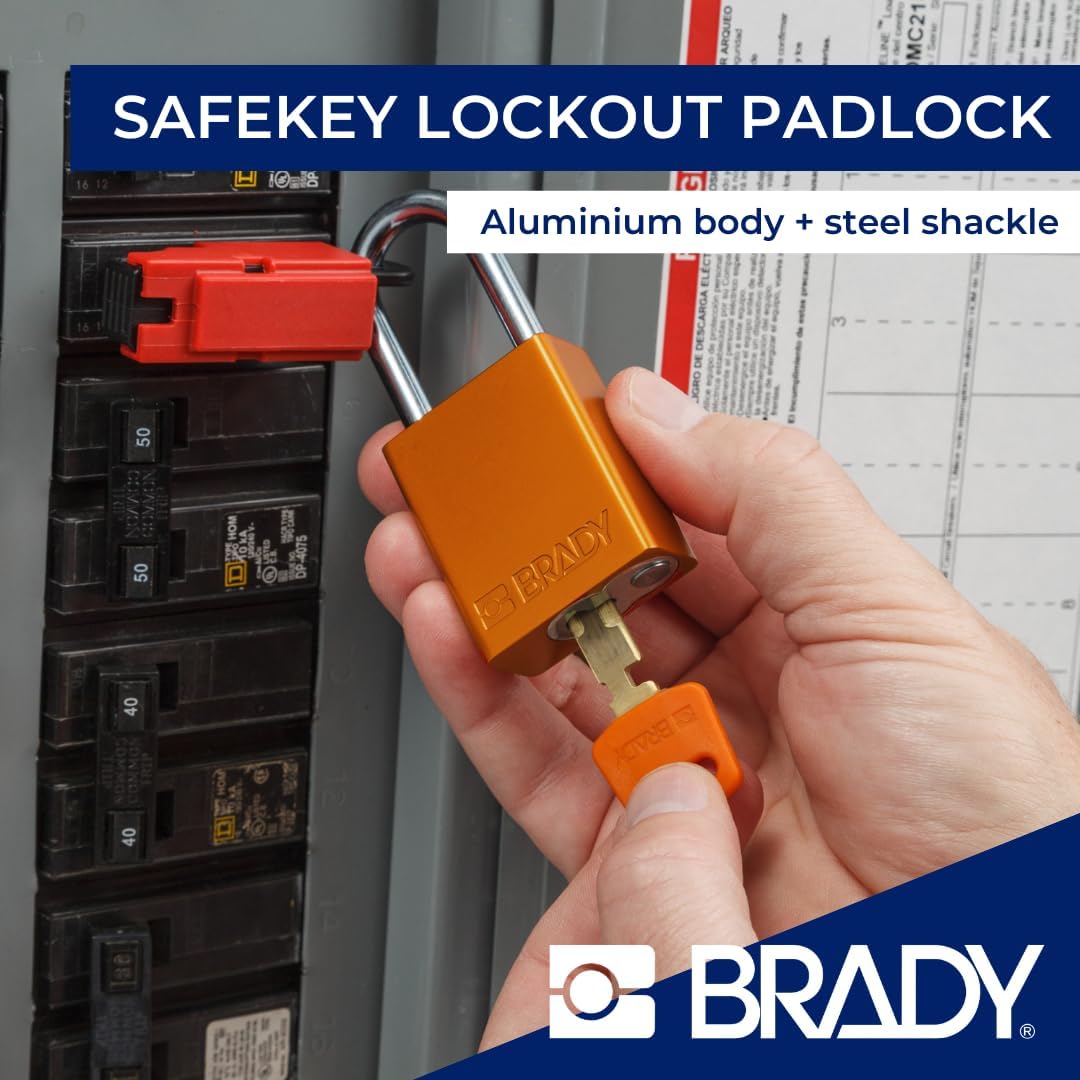 Brady SafeKey Candado de bloqueo de aluminio rojo de 1.5 pulgadas de acero con llave Shkl diferente