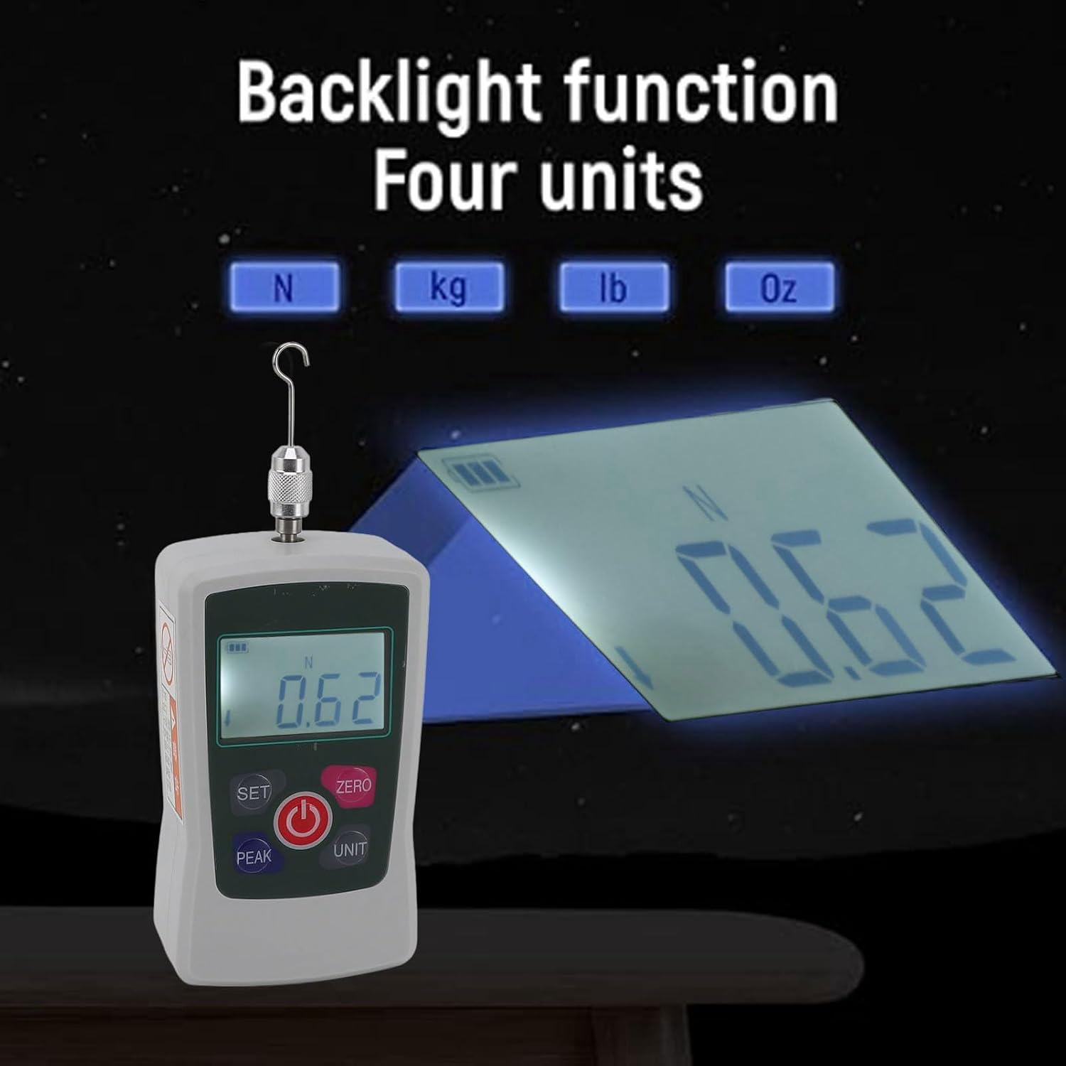 WALFRONT 500n Medidor de Fuerza Digital Portable Push Pull Force Meder con Pantalla de Retroiluminación 4 Unidades de Co