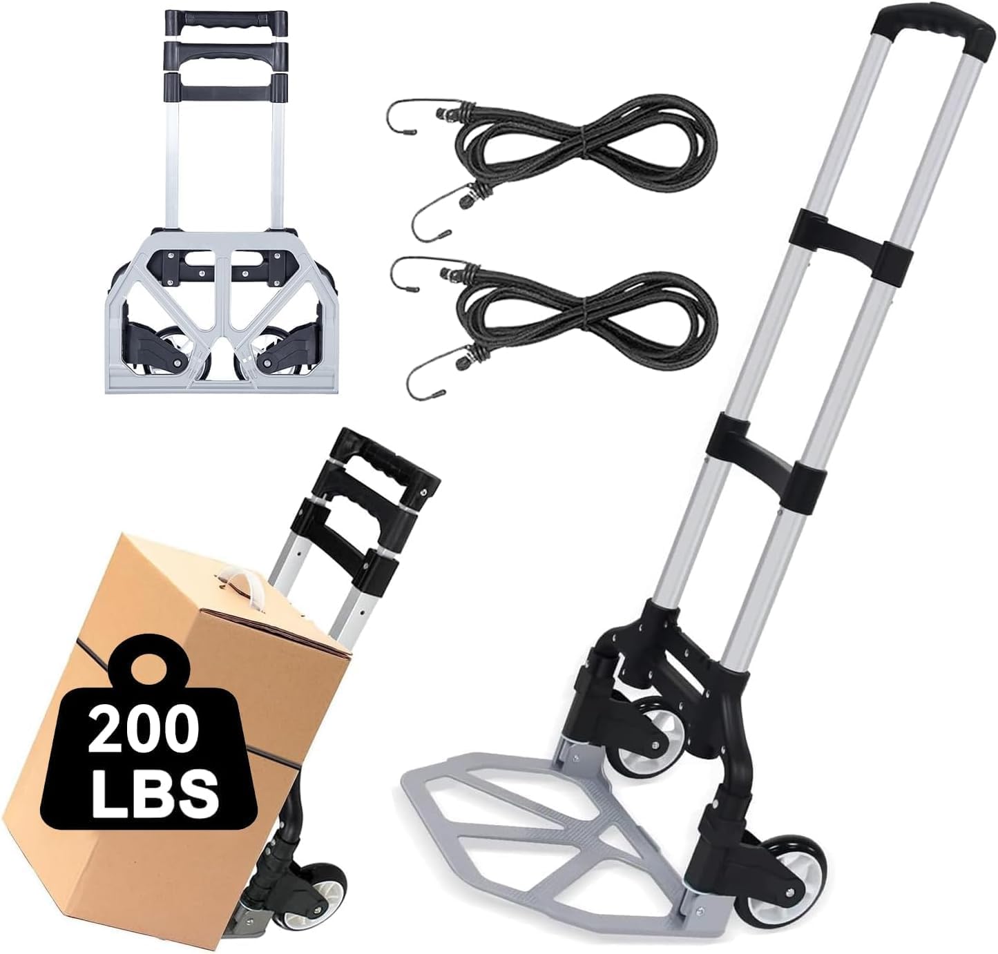 ACOVARK Carro de Mano Plegable, 200 LBS Plegable para Carretilla de Mano,Carro de Compras con Asa Telescópica y Ruedas d