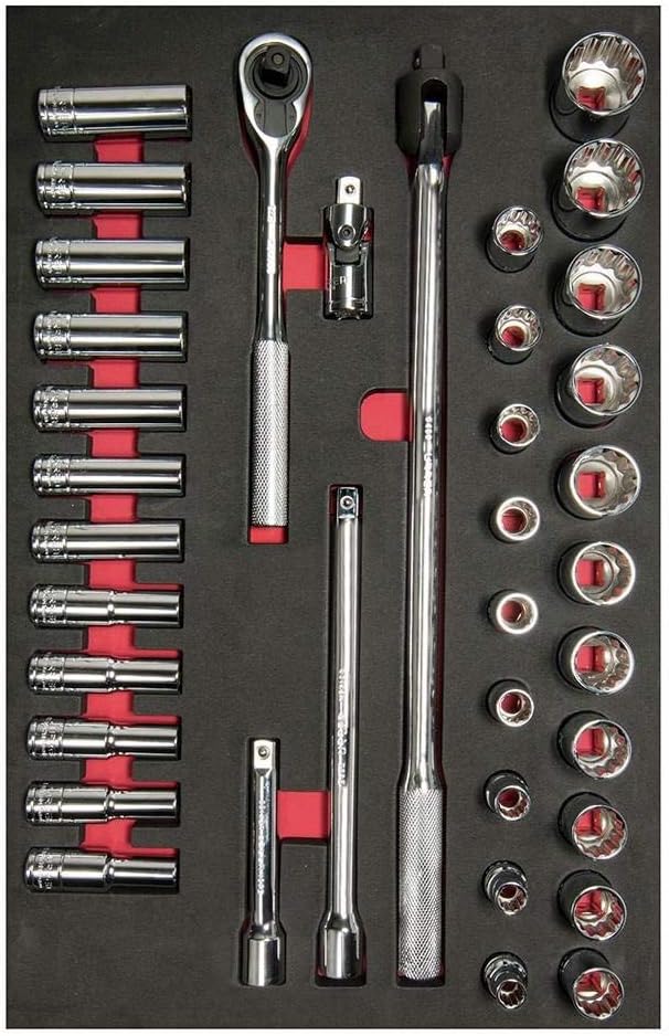Urrea Juego de dados y accesorios Cuadro 1/2" - Metricos - Cortos & Largos 37 piezas