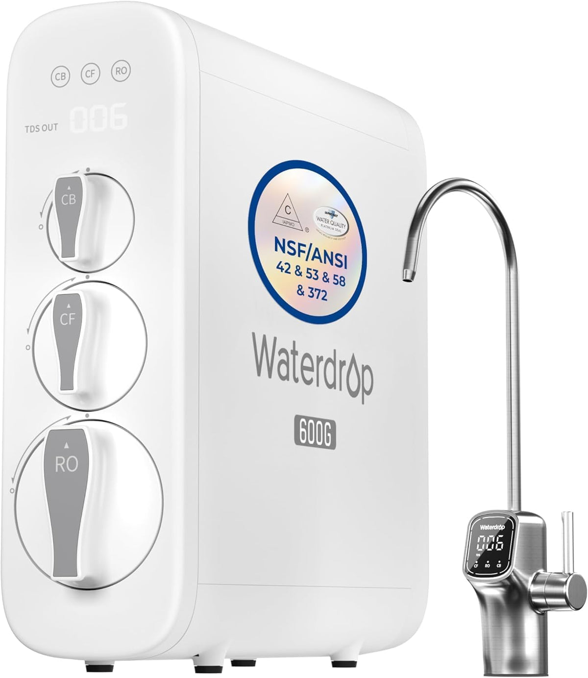 Waterdrop Sistema de filtración de agua potable de ósmosis inversa RO, certificado NSF, reducción TDS, flujo rápido de 4