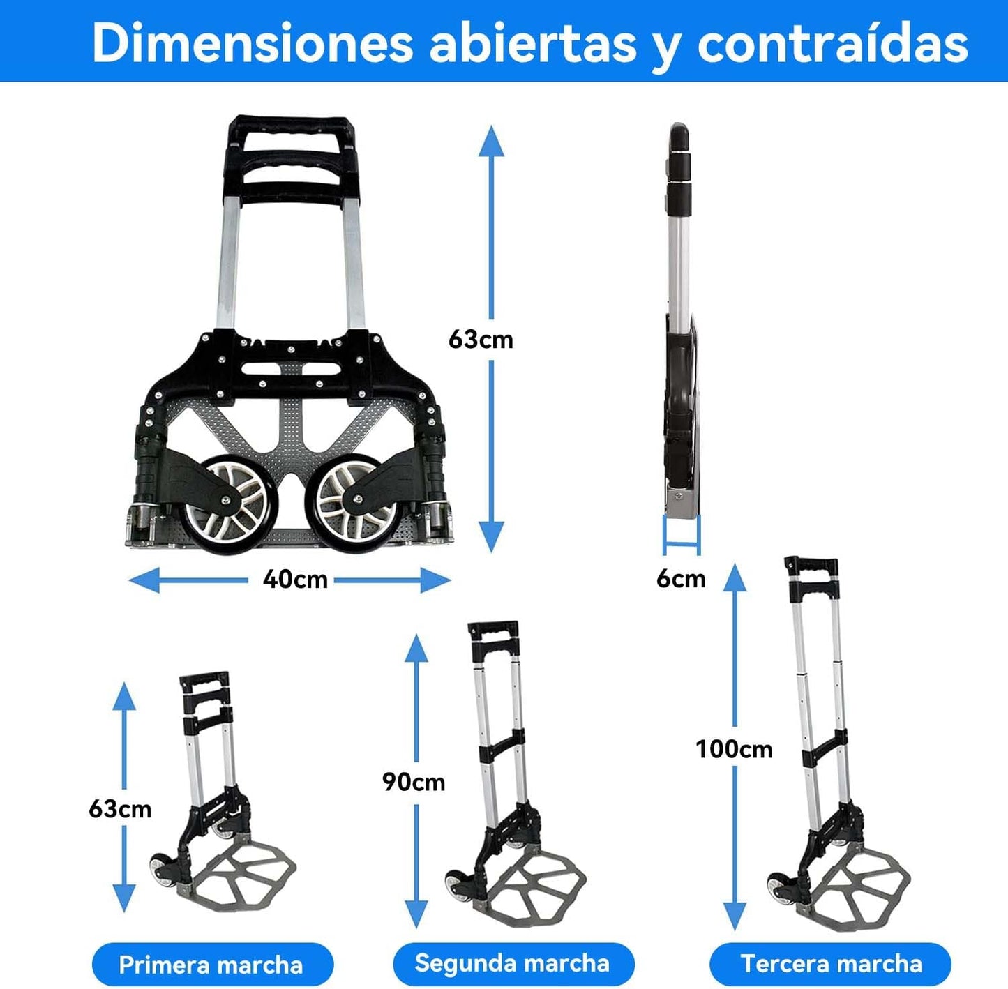 ACOVARK Carro de Mano Plegable, 200 LBS Plegable para Carretilla de Mano,Carro de Compras con Asa Telescópica y Ruedas d