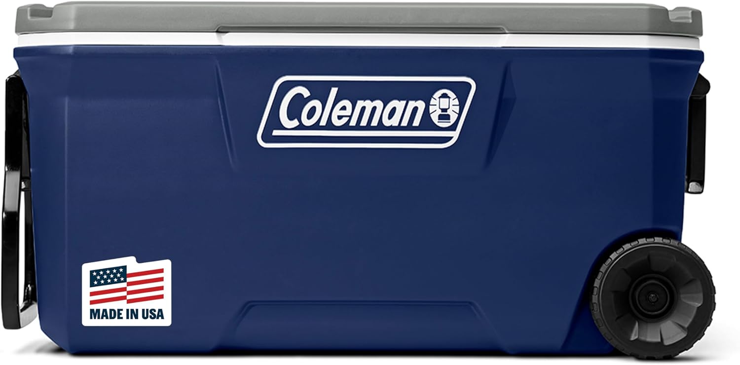 Coleman Hielera con Ruedas 59L 62QT Color Azul Serie 316 Mantiene el Hielo por Días Construcción Duradera de Fácil Agarr