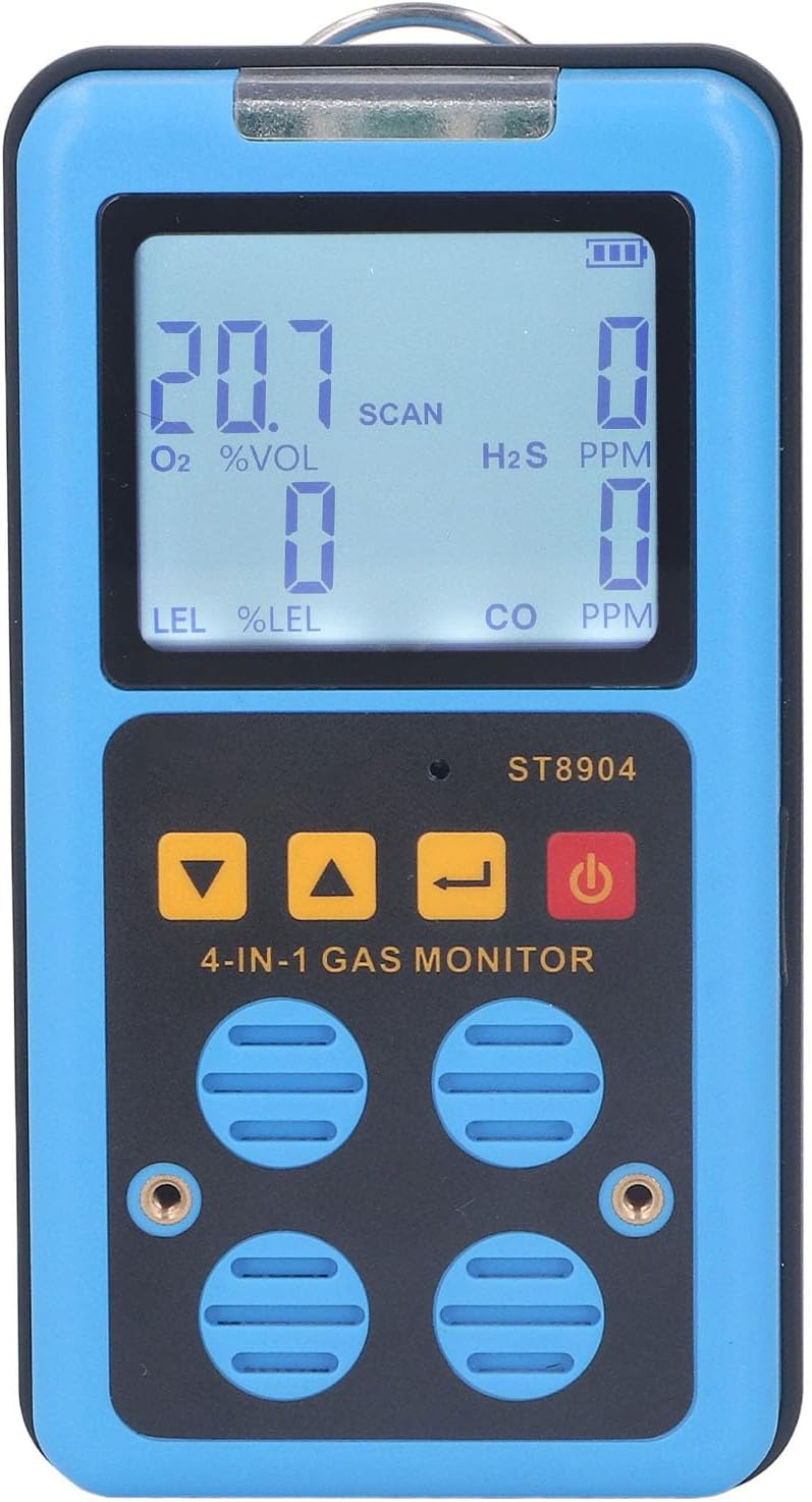 Yunseity Detector de Gas, 4 en 1 CO H2S O2 LEL Monitor de Gas Medidor Analizador con 3 Modos de Alarma Alarma de Vibraci