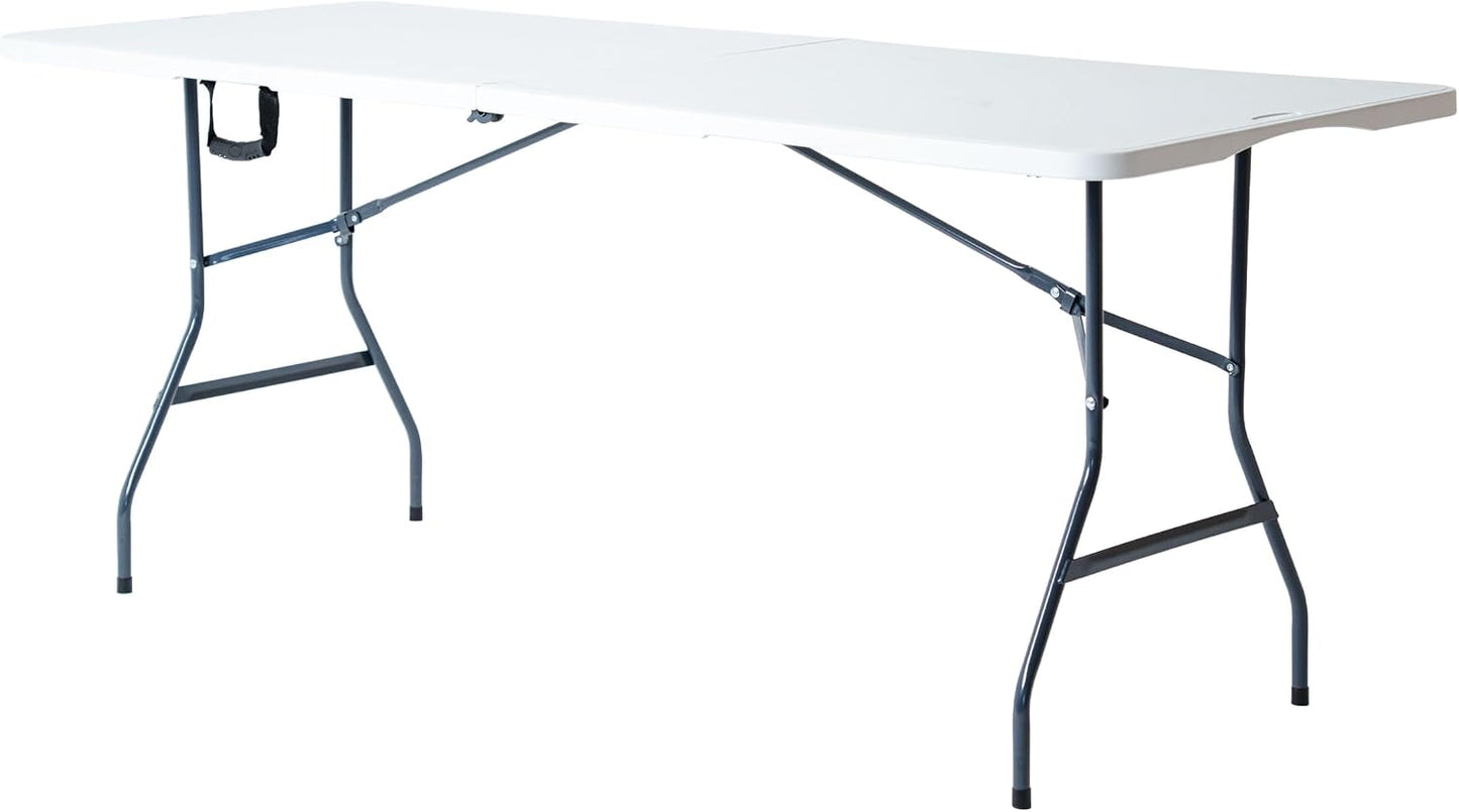 Mesa Plegable 180 cm Blanca – Tipo Portafolio Resistente, Mesa Multiusos para Eventos, Jardín, Banquetes y Negocio, Mode