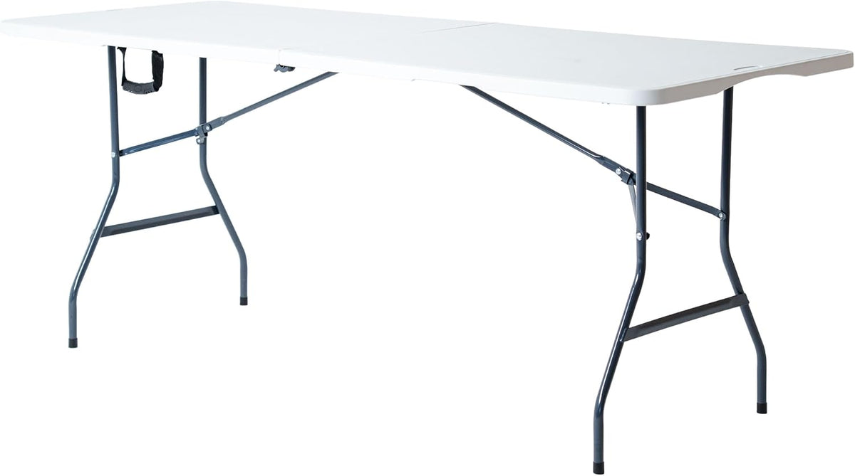 Mesa Plegable 180 cm Blanca – Tipo Portafolio Resistente, Mesa Multiusos para Eventos, Jardín, Banquetes y Negocio, Mode