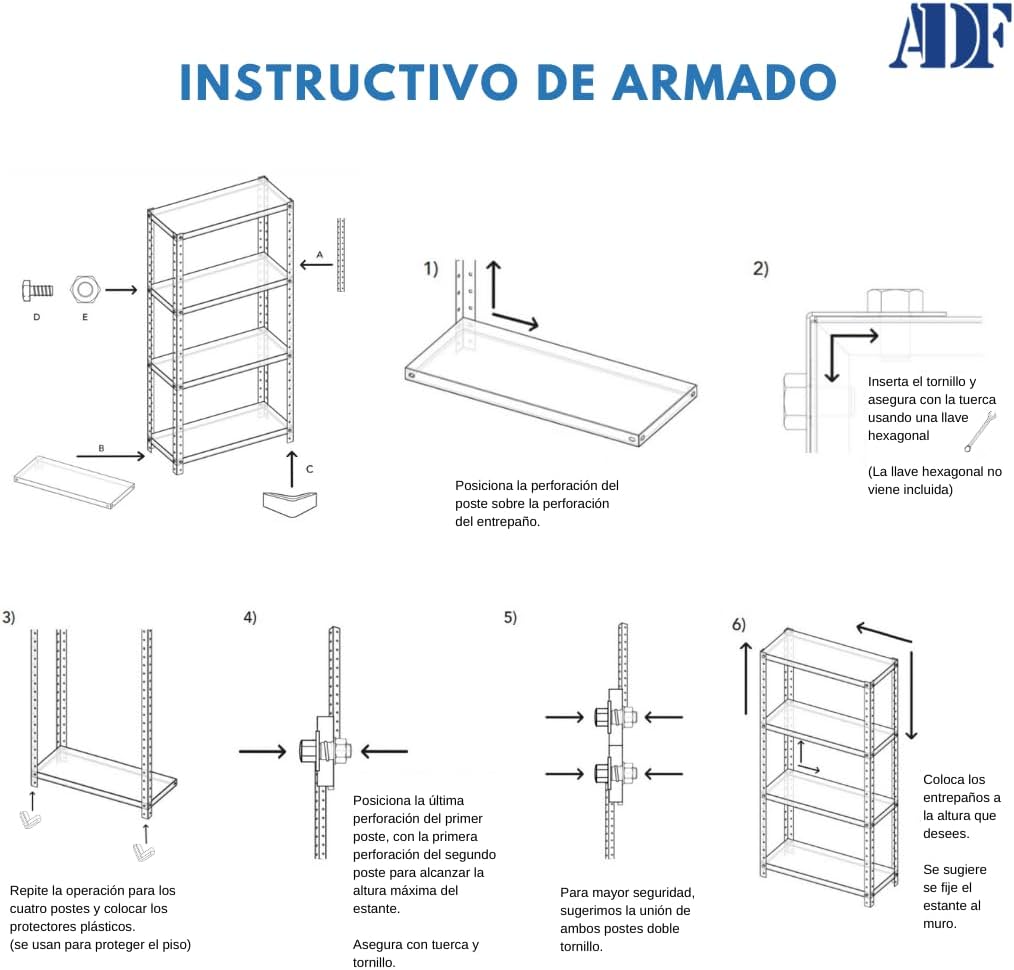 ADF | Estante Exhibidor Metálico Ajustable de Alta Resistencia | Anaquel Organizador de 4 Niveles | Capacidad de Carga 2