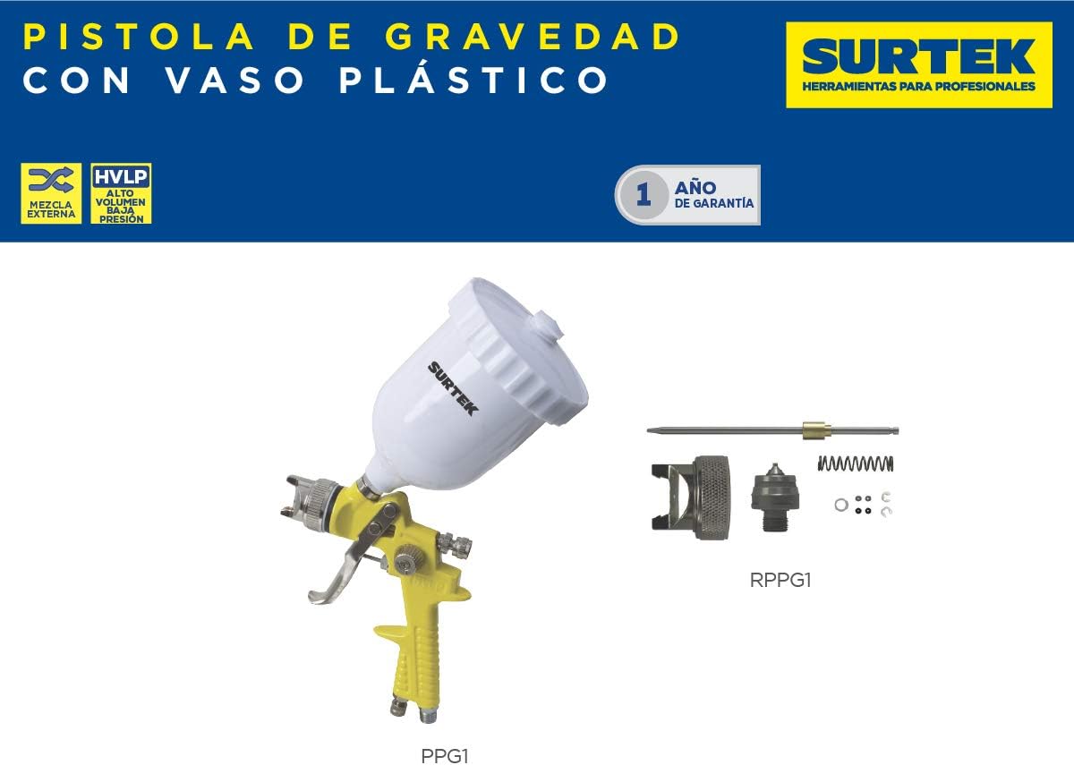 Surtek PPG1 Pistola para pintar terminados, capacidad 600 ml, 50 PSI