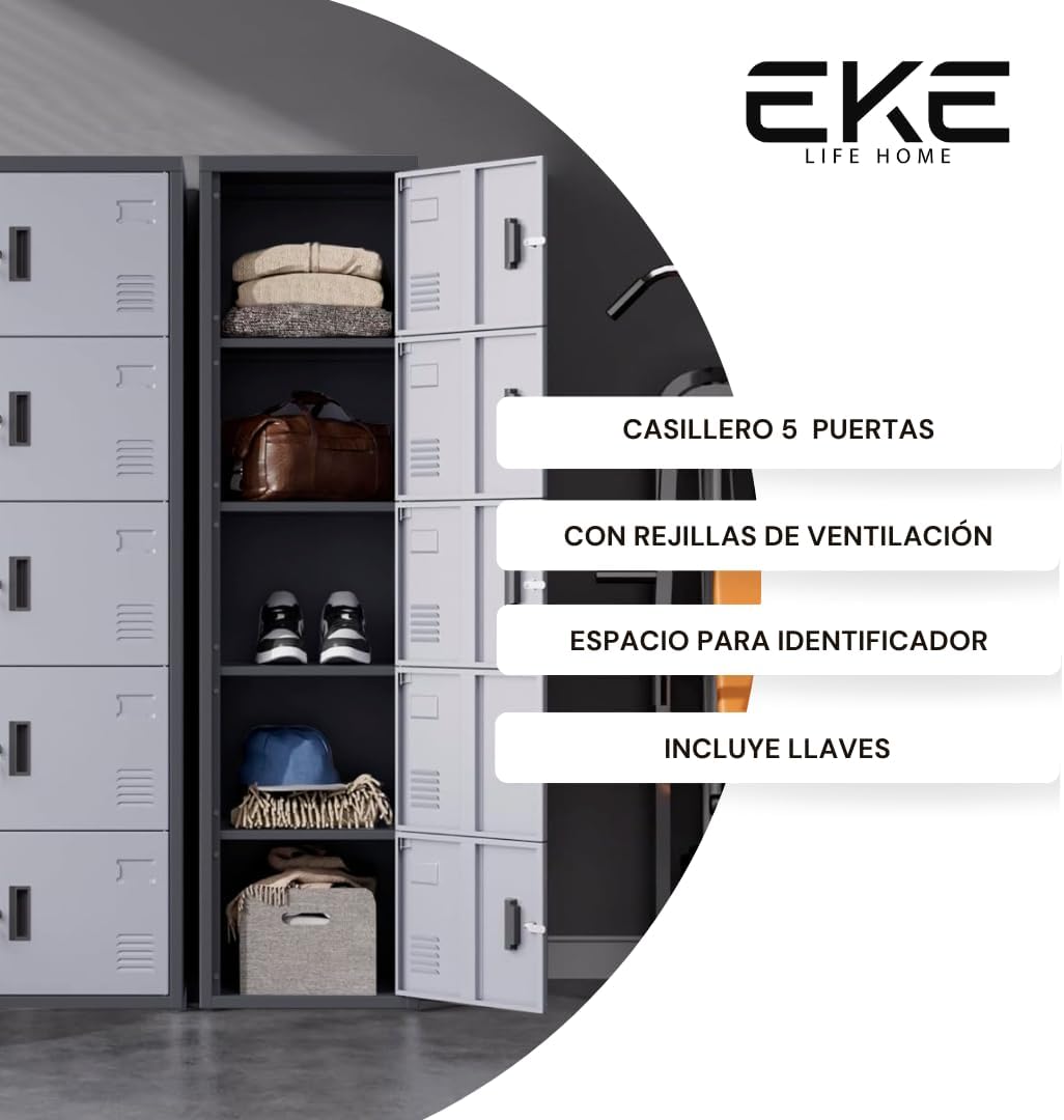 EKE Locker Metalico 185 X 38 X 45 Grande Almacenamiento Resistente Lockers Casilleros de Metal con Llave para Oficina Es