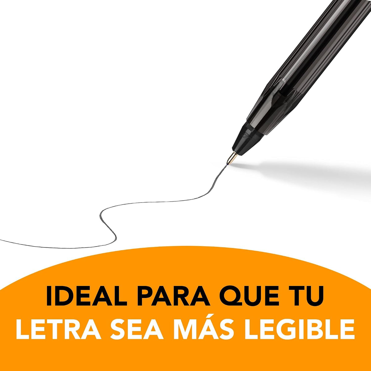 BIC, Bolígrafo de Punto Ultra Fino, Pluma Clásica, Cristal Precisión y Suavidad, Tinta Color Negro, 12 piezas