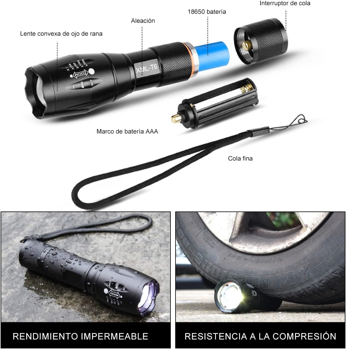 MOYAC Linterna LED Recargable 2 en 1, Lampara UV de Mano Portatil Camping