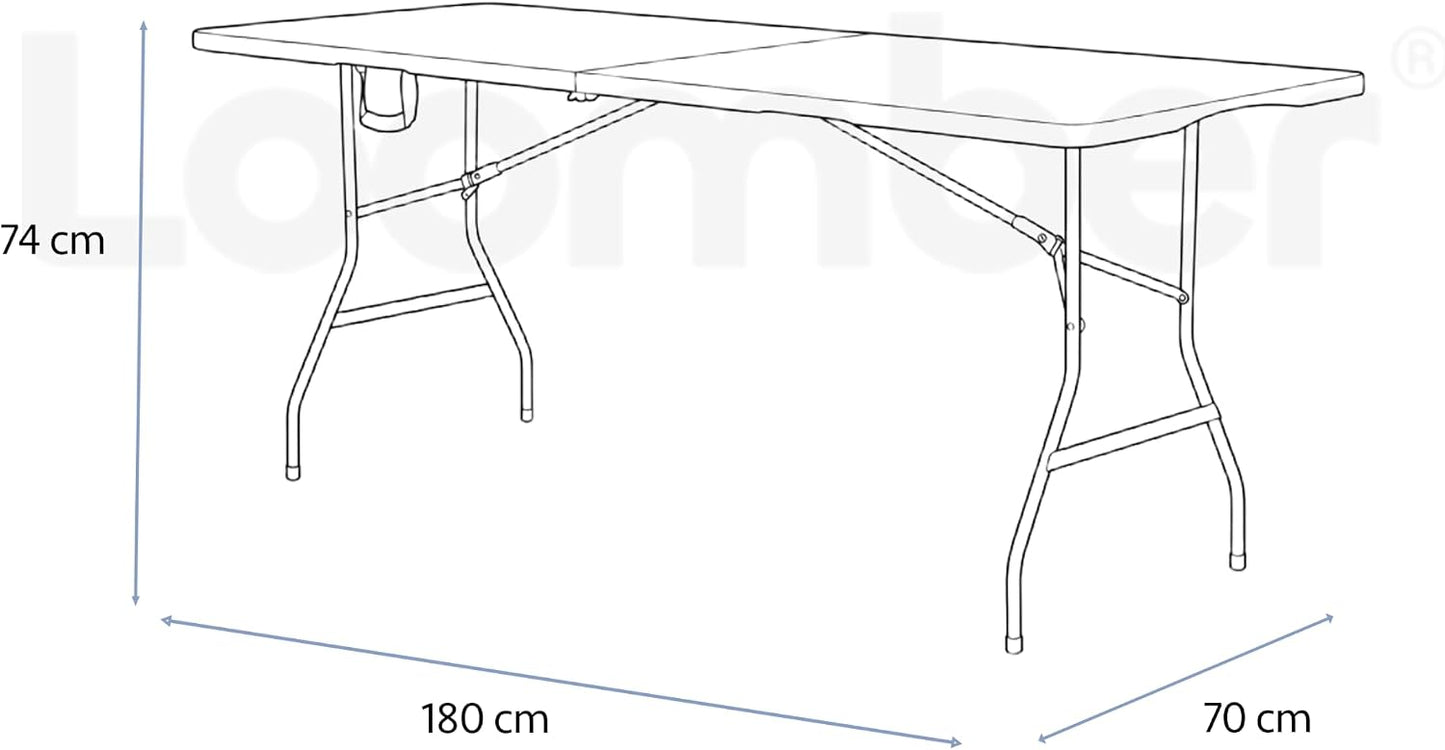 Mesa Plegable 180 cm Blanca – Tipo Portafolio Resistente, Mesa Multiusos para Eventos, Jardín, Banquetes y Negocio, Mode