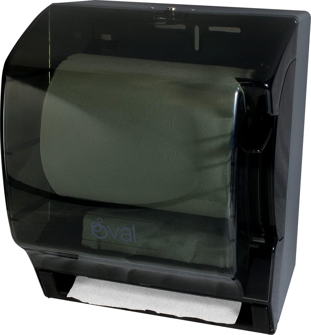 OVAL Dispensador Toalla de Papel en Rollo con Palanca para acción Manual | Uso Rudo | Color Humo | Despachador de Toalla