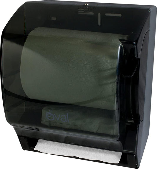 OVAL Dispensador Toalla de Papel en Rollo con Palanca para acción Manual | Uso Rudo | Color Humo | Despachador de Toalla