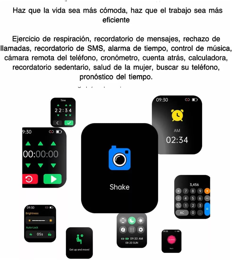 Smartwatch Reloj Inteligente, 1.83" Pulsera Inteligente, Pantalla Táctil Completa Impermeable IP68, con Ritmo Cardíaco S