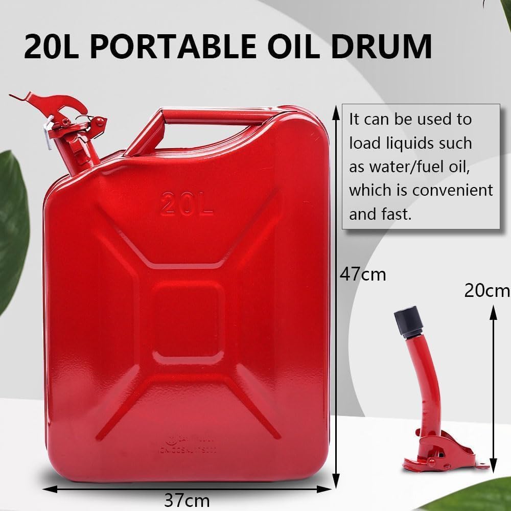 Bidon para Gasolina, Tanque Bidón de Gasolina de Metal, Bidón de Combustible Portátil con Boquilla Extraíble 20L, Bidón 