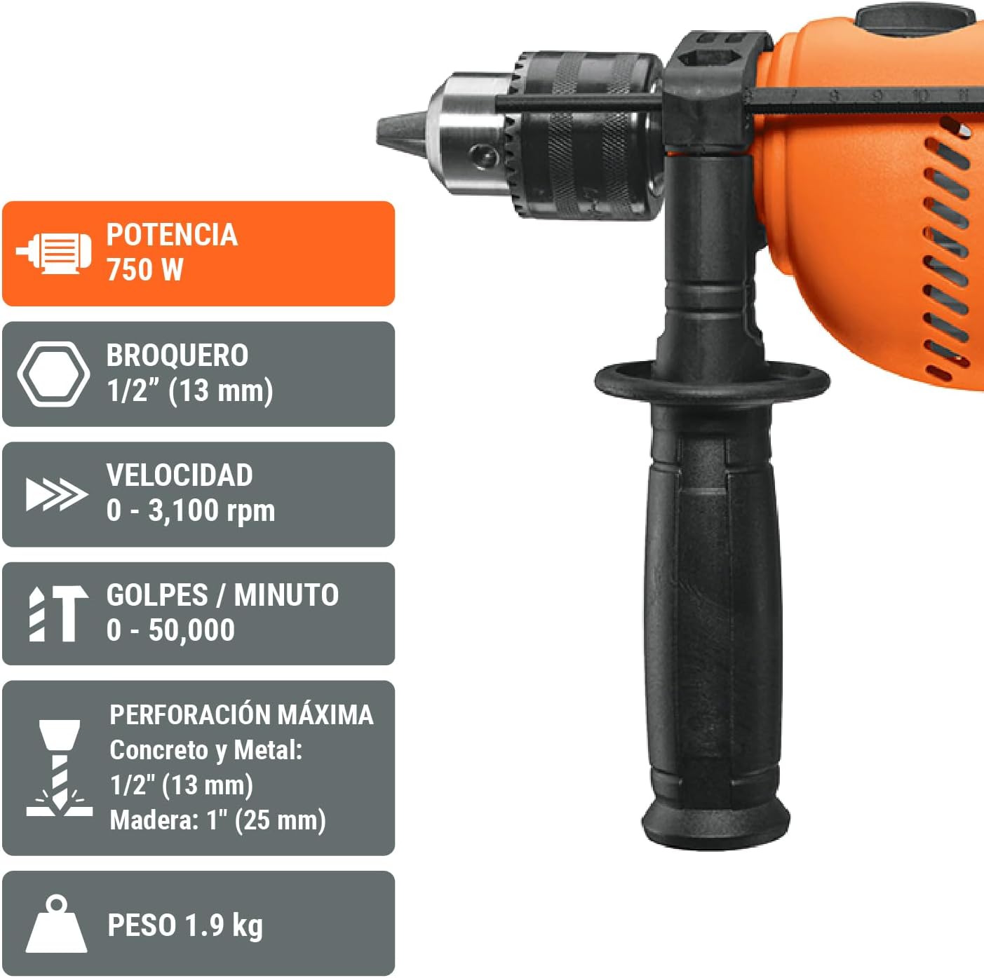 TRUPER ROTO-1/2A8, Rotomartillo/destornillador 1/2", 750W