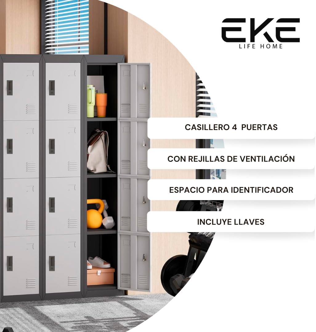 EKE Locker Metalico 185 X 38 X 45 Grande Almacenamiento Resistente Lockers Casilleros de Metal con Llave para Oficina Es