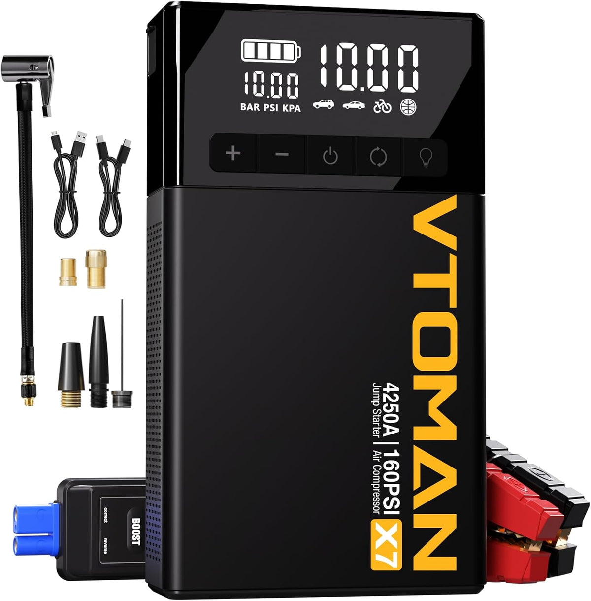VTOMAN X7 - Arrancador de batería con compresor de aire, batería 4250A y 160PSI, paquete de refuerzo portátil (10 L de g