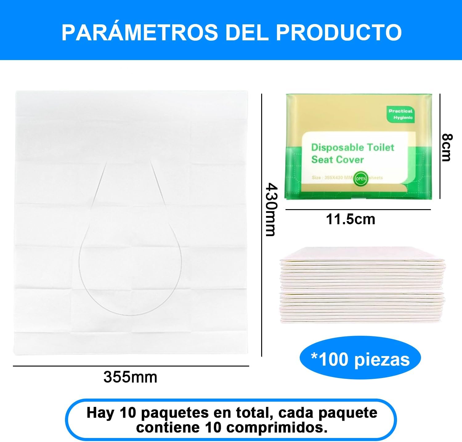 100 Piezas Fundas Desechables para Asiento de Inodoro, Cubierta de Asiento de Inodoro de Papel, Cubierta de Asiento de I