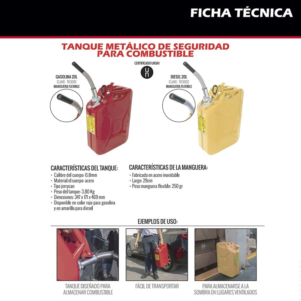 Dogotuls TK3001 Tanque Dogotuls 20L para Gasolina, color Rojo,