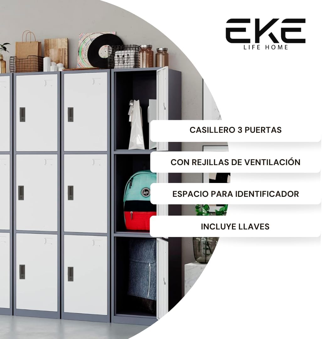 EKE Locker Metalico 185 X 38 X 45 Grande Almacenamiento Resistente Lockers Casilleros de Metal con Llave para Oficina Es