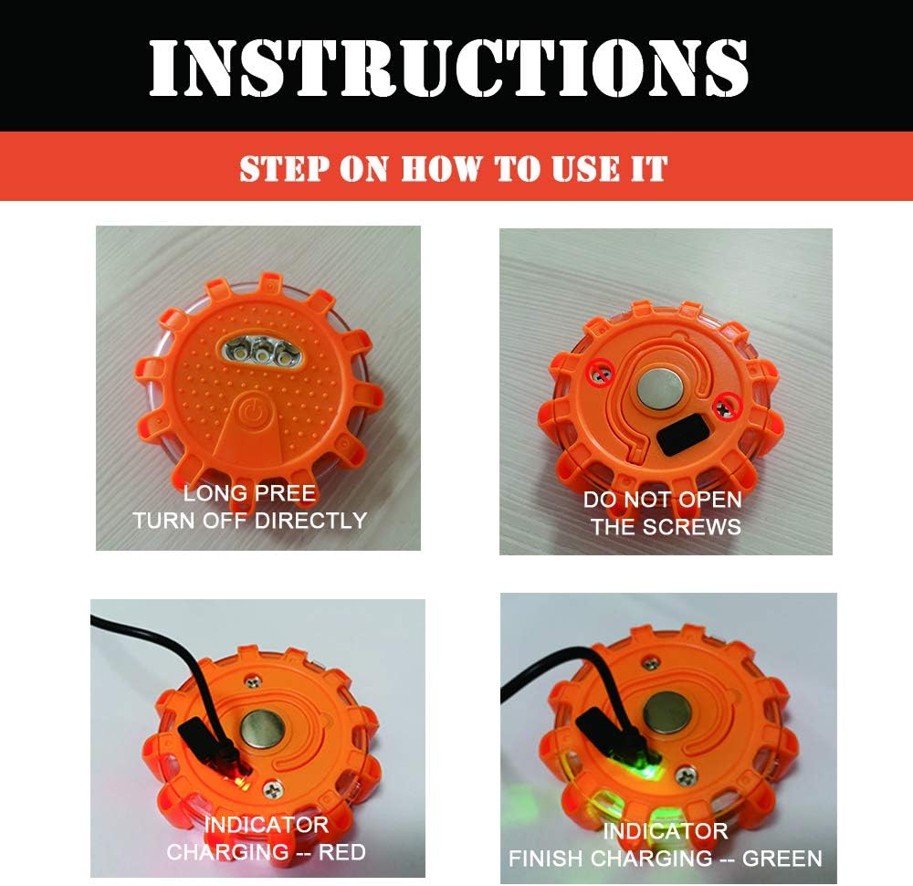 Ecoangel Bengalas LED Recargables por USB para Carretera, Luces de Emergencia - Baliza de Seguridad Vehicular de Adverte