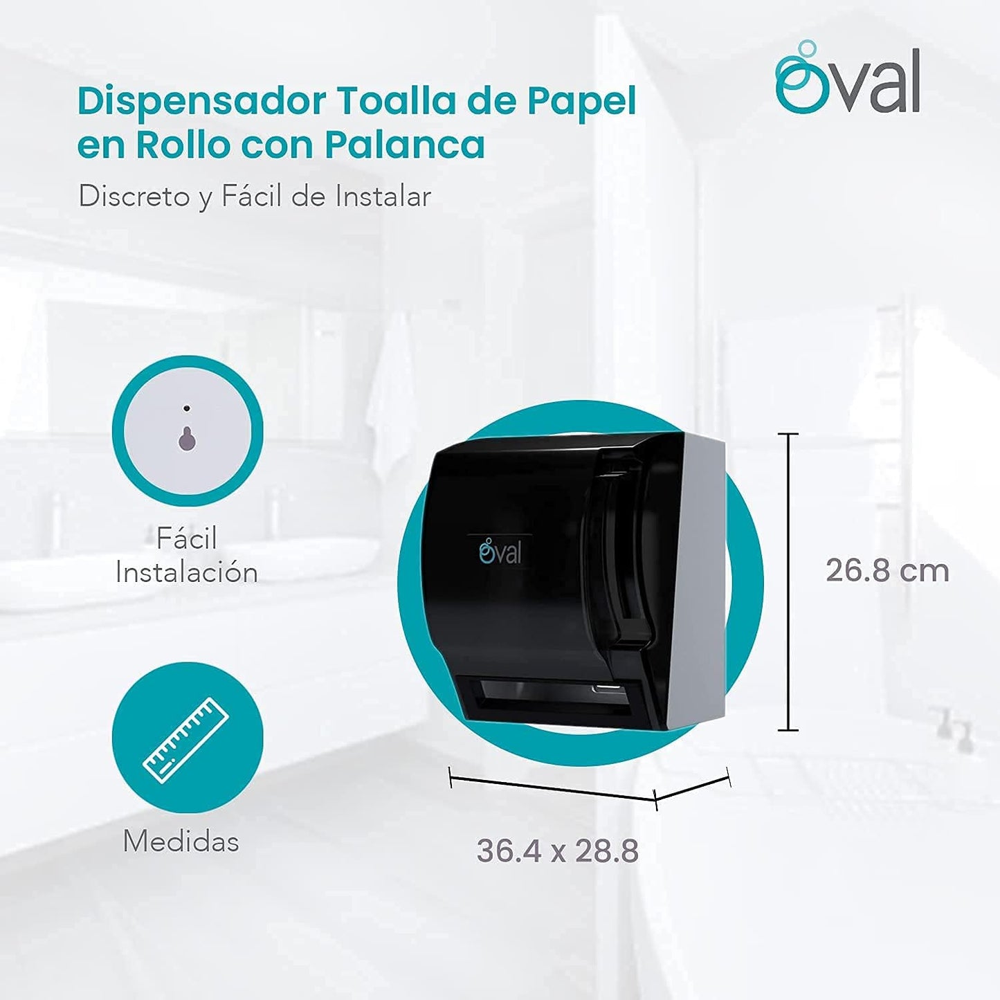 OVAL Dispensador Toalla de Papel en Rollo con Palanca para acción Manual | Uso Rudo | Color Humo | Despachador de Toalla