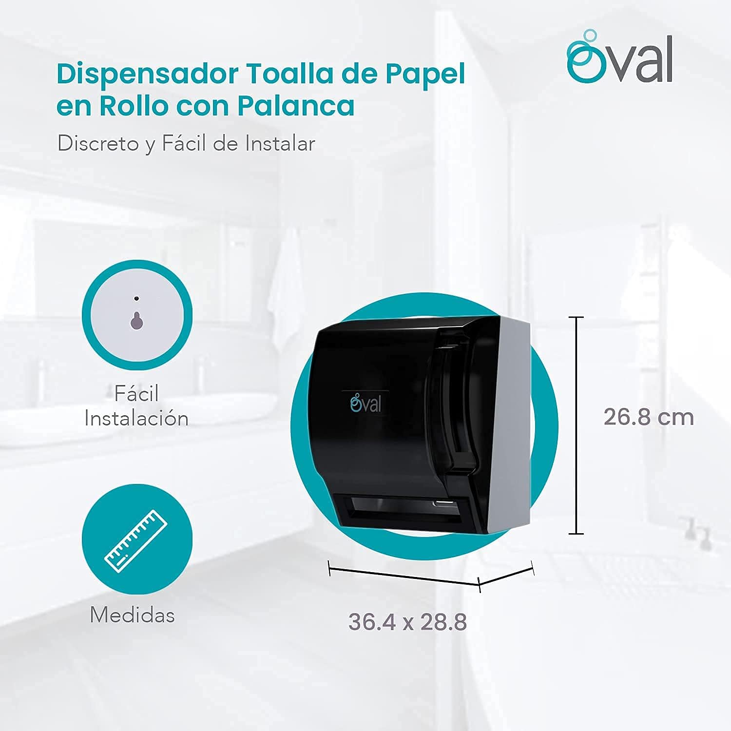 OVAL Dispensador Toalla de Papel en Rollo con Palanca para acción Manual | Uso Rudo | Color Humo | Despachador de Toalla