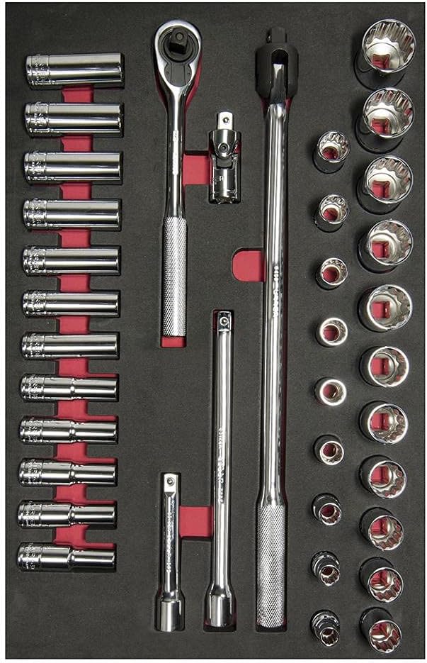 Urrea Juego de dados y accesorios Cuadro 1/2" - Metricos - Cortos & Largos 37 piezas