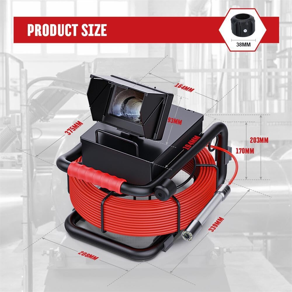 Cámara de Alcantarillado 30m/100ft 4.3" Cámara de Inspección de Tuberías con DVR de 16G, Boroscopio Impermeable IP68 con