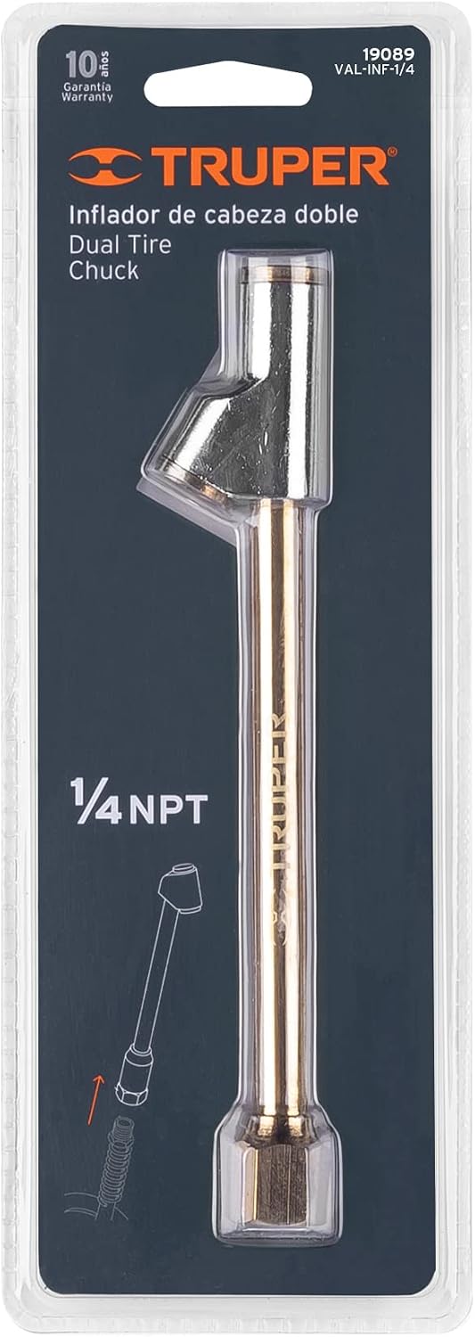 Truper VAL-INF-1/4, Válvula inflador cabeza doble, cuerda 1/4 NPT