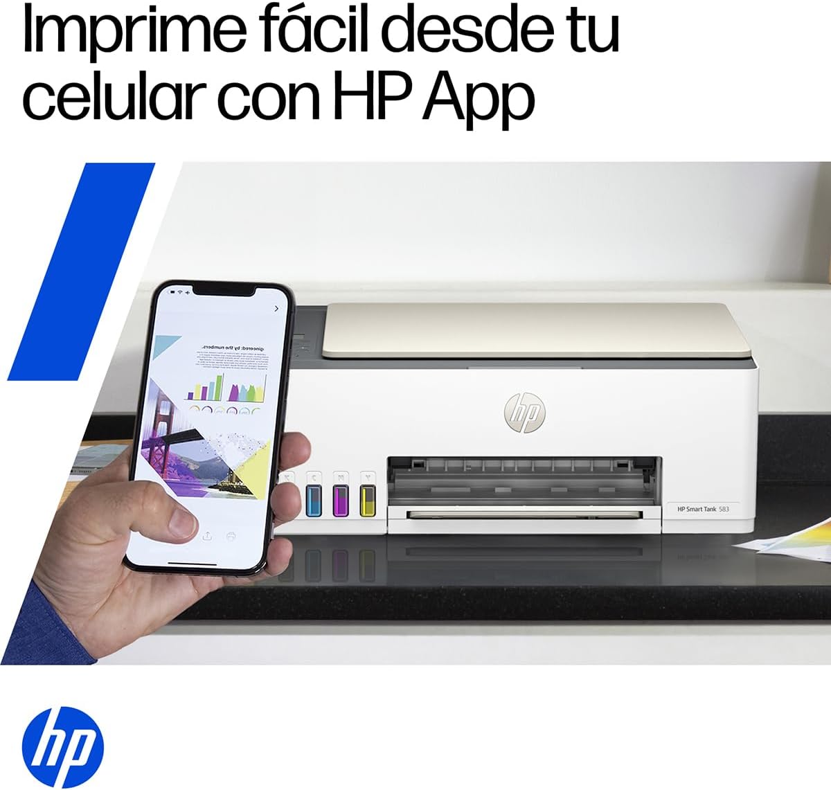 HP Impresora Multifuncional Smart Tank 583, Todo-en-Uno, Tanque de Tinta, WiFi, USB, Bluetooth, Smart, AirPrint, Impresi