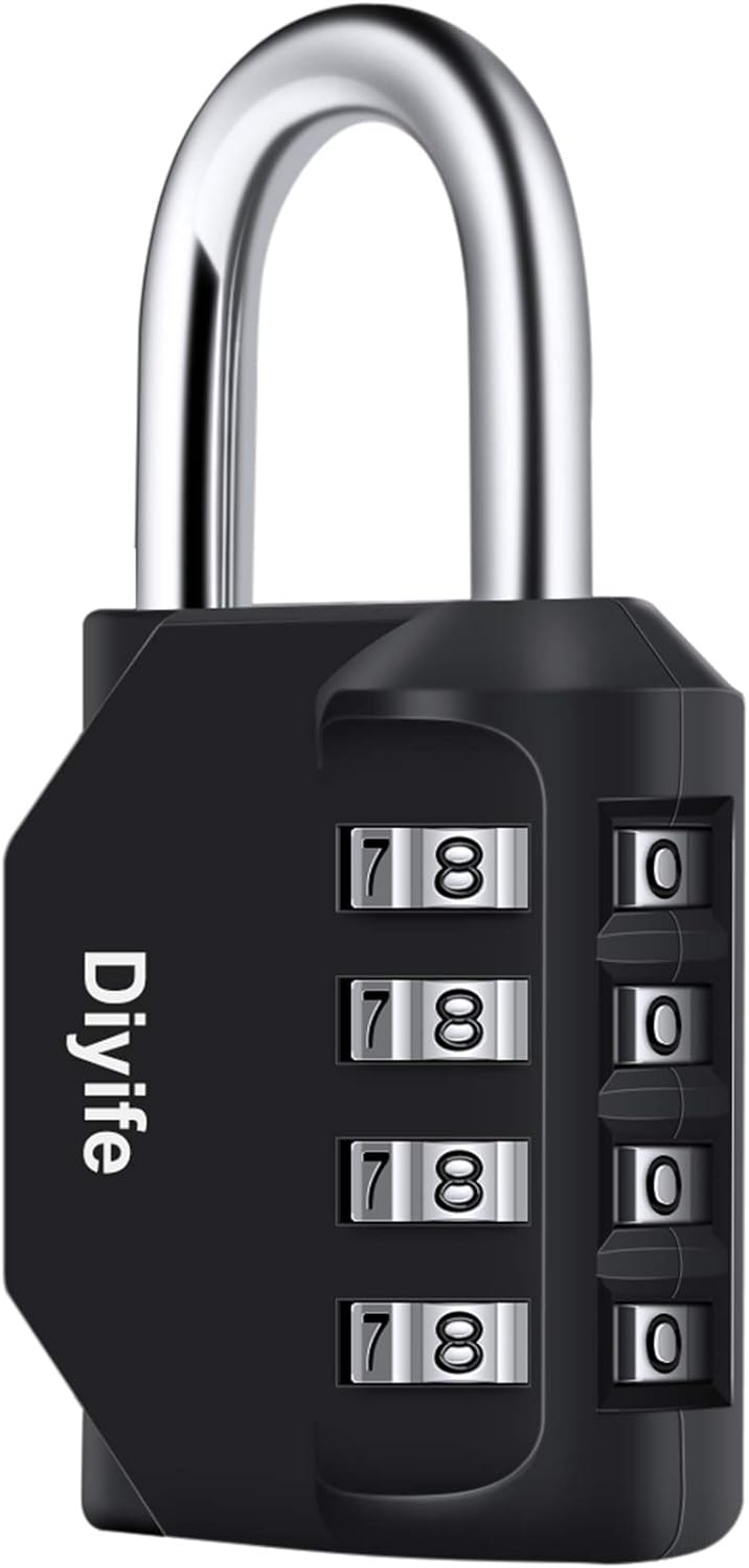 Diyife Candado Locker, Candado Combinaci?n de 4 D?gitos, Negro,1 Pack | Candado por Contraseña Resistentes la Intemperie