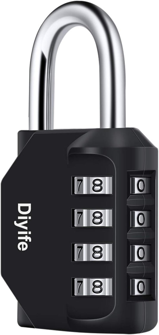 Diyife Candado Locker, Candado Combinaci?n de 4 D?gitos, Negro,1 Pack | Candado por Contraseña Resistentes la Intemperie