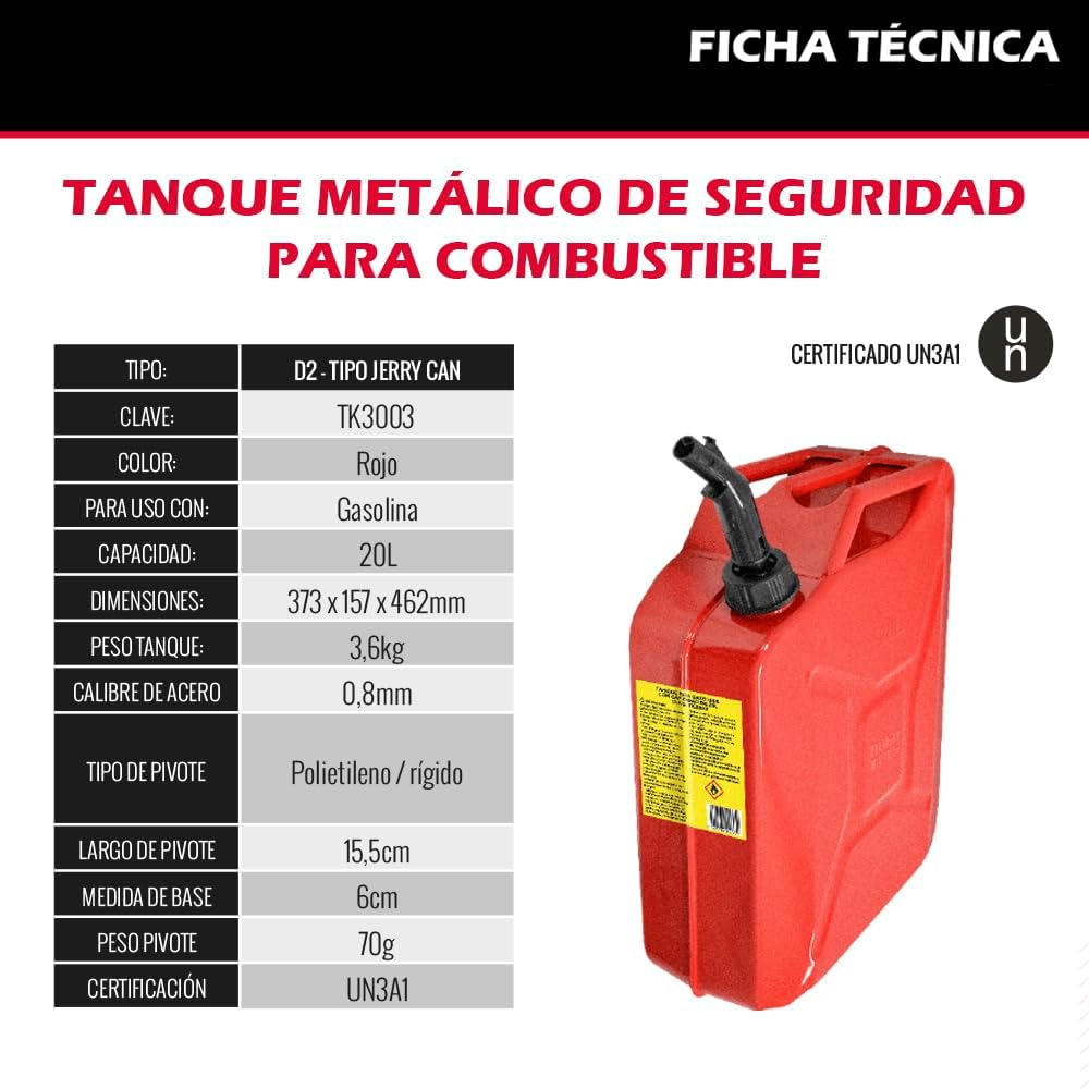 Dogotuls TK3003 Tanque Rojo para Gasolina, 20 litros, Modelo D2