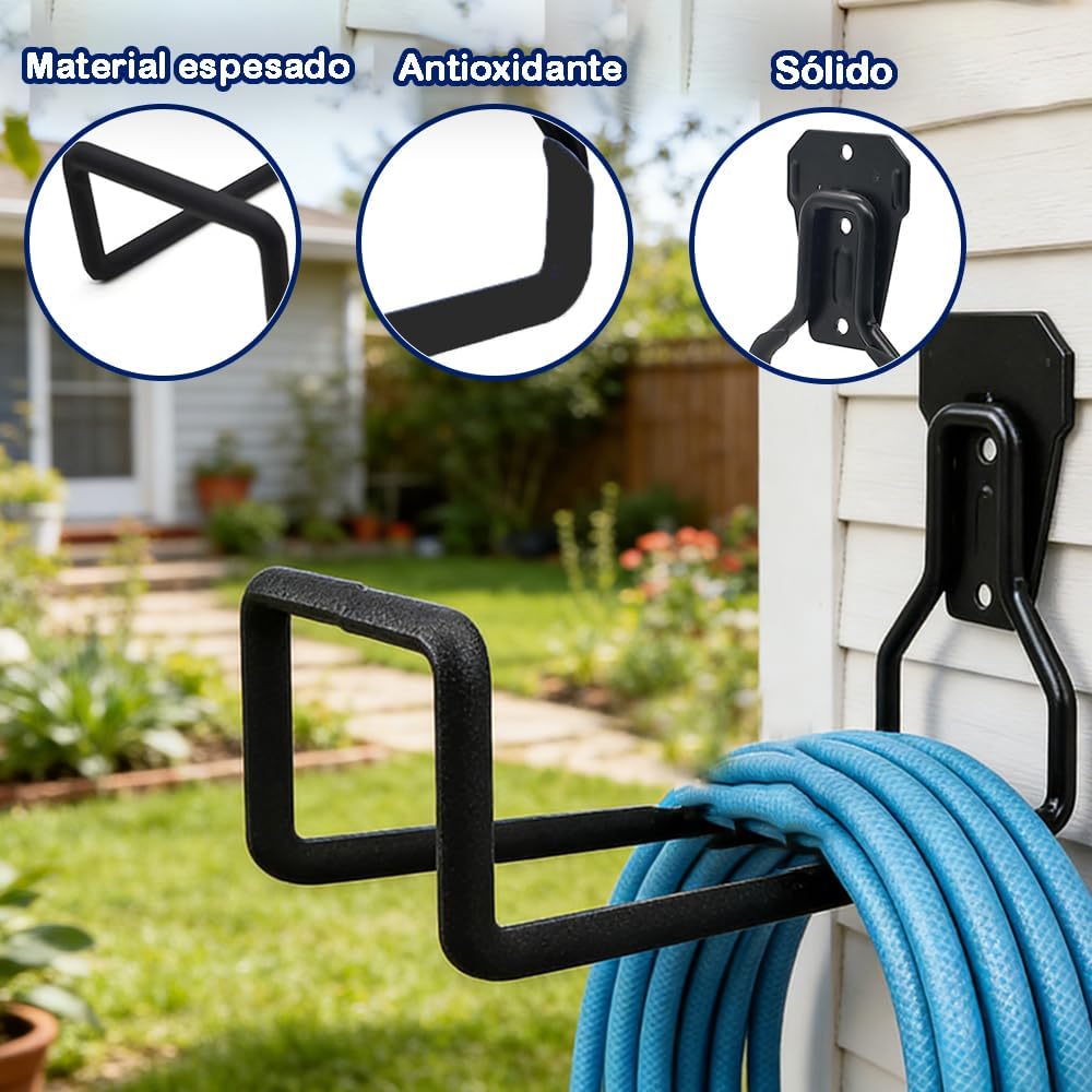 Soporte de Manguera de Montaje en Pared,Ganchos de Metal para Tubos de Agua para Patio Exterior, Garaje, Organizador de 