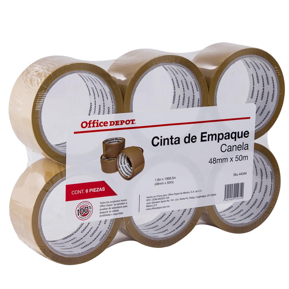 Office Depot Cinta Adhesiva de Empaque | 6 rollos | 50 m x 4.8 cm | Canela